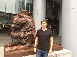 Chris with Sitt, 1 of the the WW2 HSCB lions. Rub his front paw for good luck!