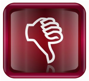 thumb down icon red, isolated on white background