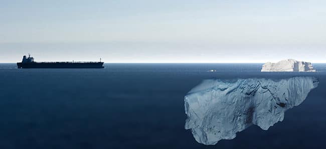 Ship and iceberg, highlighting idea of the unexpected.